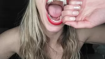 Red lips wide open mouth
