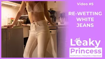 Leaky wets her white jeans in the kitchen
