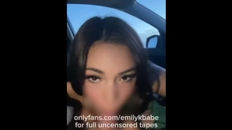 Charming slut licks my dick while we’re driving then fucks me in the backseat