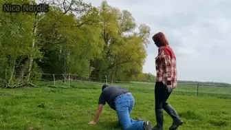 Hard humiliation in the horse pasture