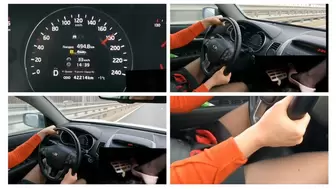 Sexy girl drives very fast on the highway