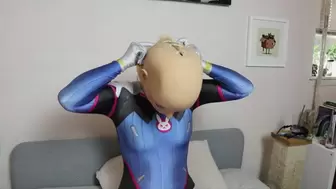 DVa Zentai Doll in Silicone Female Mask Blindfolded, Gagged, and Tubes Inserted as Pussy Vibrated