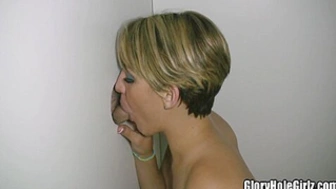 Short Hair Monstrous Rear-End Small Melons Sensual Blonde Blowing Fucking Dongs In Glory Hole Slut Booth! P3