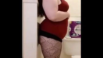Fat Milf wearing Fishnets in Bathroom with Dildo Stuck to Wall in REAR-END