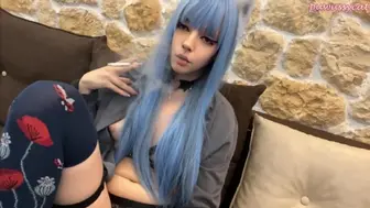 Blue Hair Student Lady smoking in your house (full vid on my 0nlyfans/ManyVids)